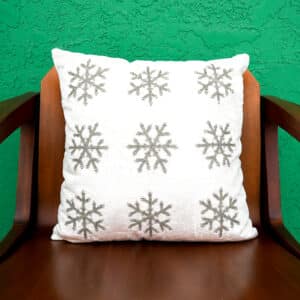 White Velvet with Silver Bead Snowflakes Accent Throw Pillow, 18" for winter, holiday and Christmas decor.