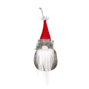 Felted Wool Bearded Grey Gnome Ornament with Red Hat, 7" for Christmas decoration and holiday gift and ornament exchange.
