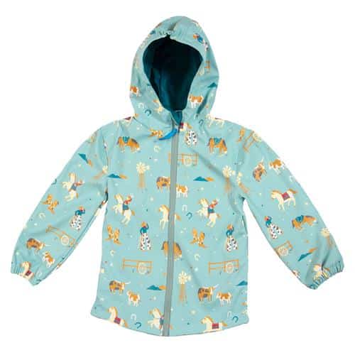 Light Blue Western Horse Print Kids Raincoat image