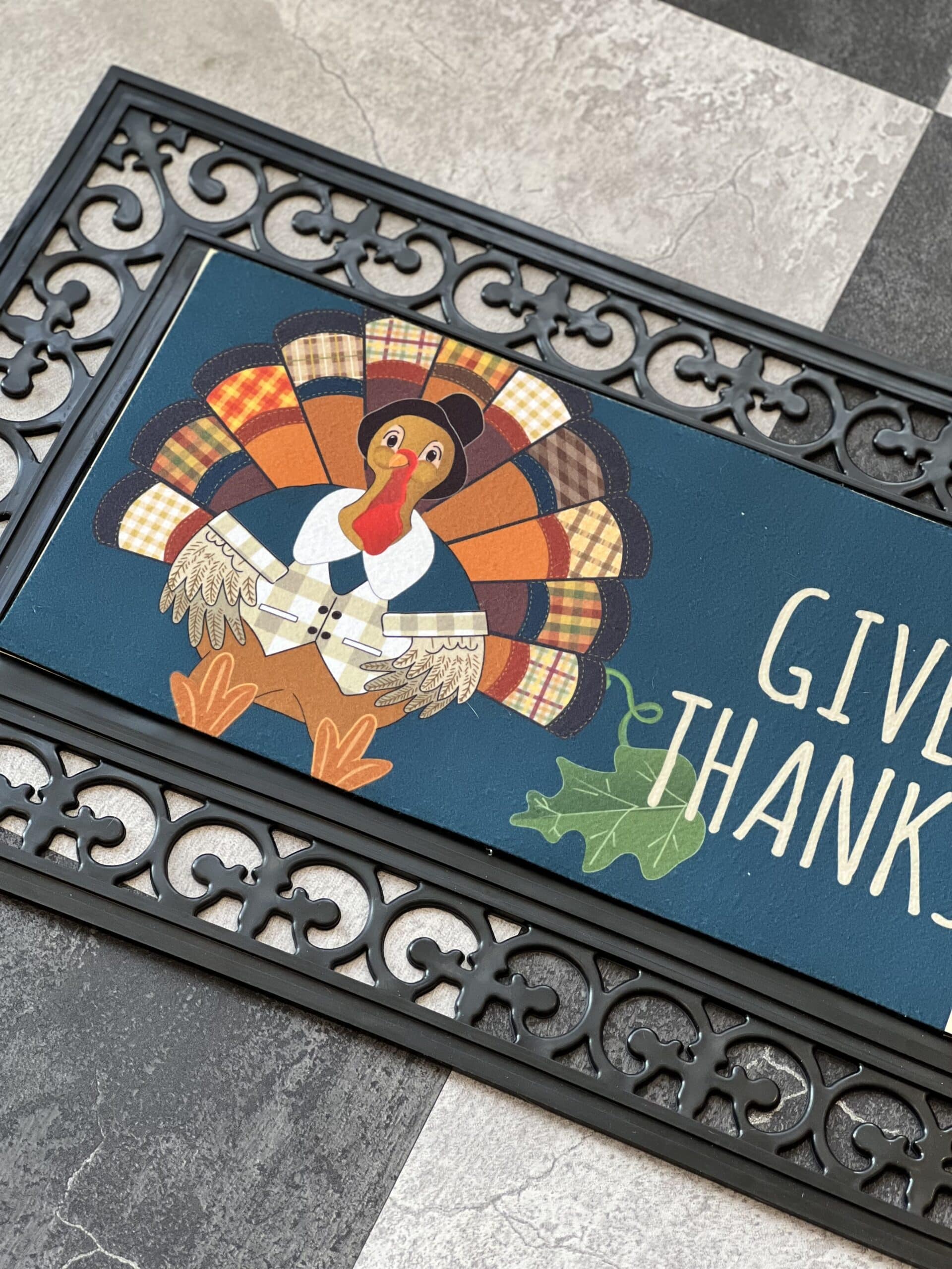 Sassafras Door Mat Insert: "Give Thanks" Patterned Turkey - Image 3
