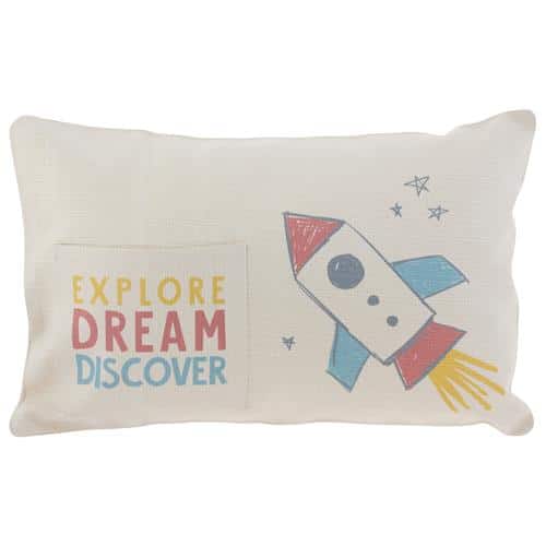Rocket Explore Dream Discover Cream Pocket Lumbar Accent Throw Pillow image
