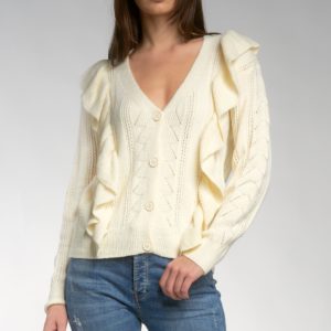 Autumn V Neck Ruffle Front Cardigan in Cream image