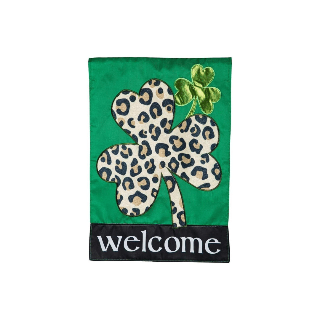 St. Patrick’s Day Welcome Garden Flag: Animal Print Shamrock image