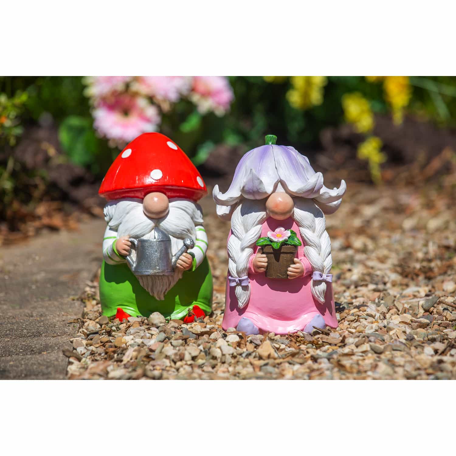 Gardening Boy and Girl Gnomes Garden Polyresin Statuary - Image 2