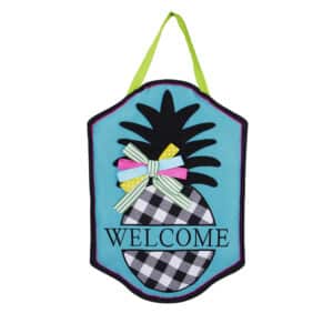 Black and White Check Welcome Pineapple Door Décor