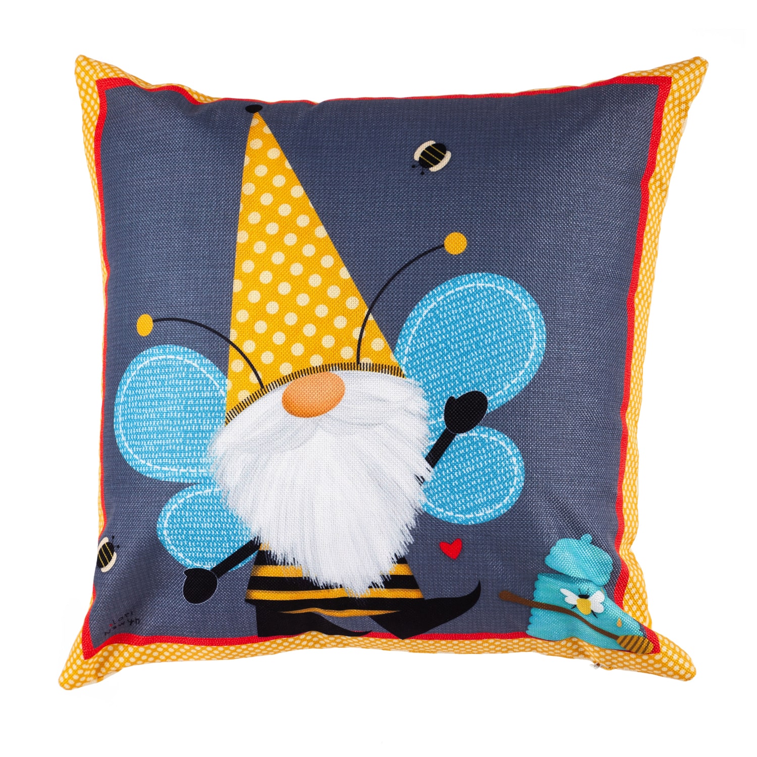Grey & Yellow Honey Bee Gnome Indoor/Outdoor Accent Throw Pillow Cover image