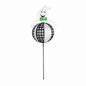 Evergreen Ghost Pinwheel Wind Spinner Garden Stakes for Halloween outdoor decor.
