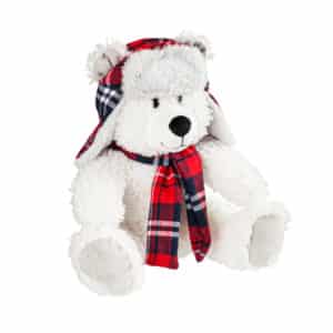 White Teddy Bear with Removable Red Plaid Hat & Scarf Plush Stuffed Animal, 12″ image