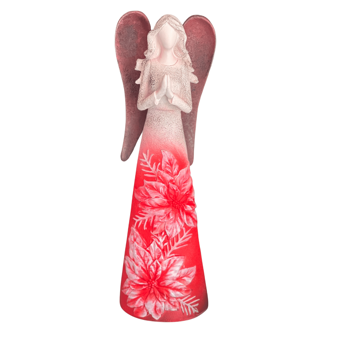 Red Poinsettia Angel Indoor/Outdoor Resin Statue, 17″T image