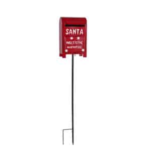 Santa's Direct to the North Pole Red Mailbox Metal Garden Stake, 32"T for outdoor, lawn and garden Christmas and holiday decor.