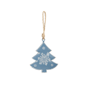 Blue with White Embellishment Metal Christmas Tree Ornament, 5", for Christmas and holiday decor and gift and ornament exchange