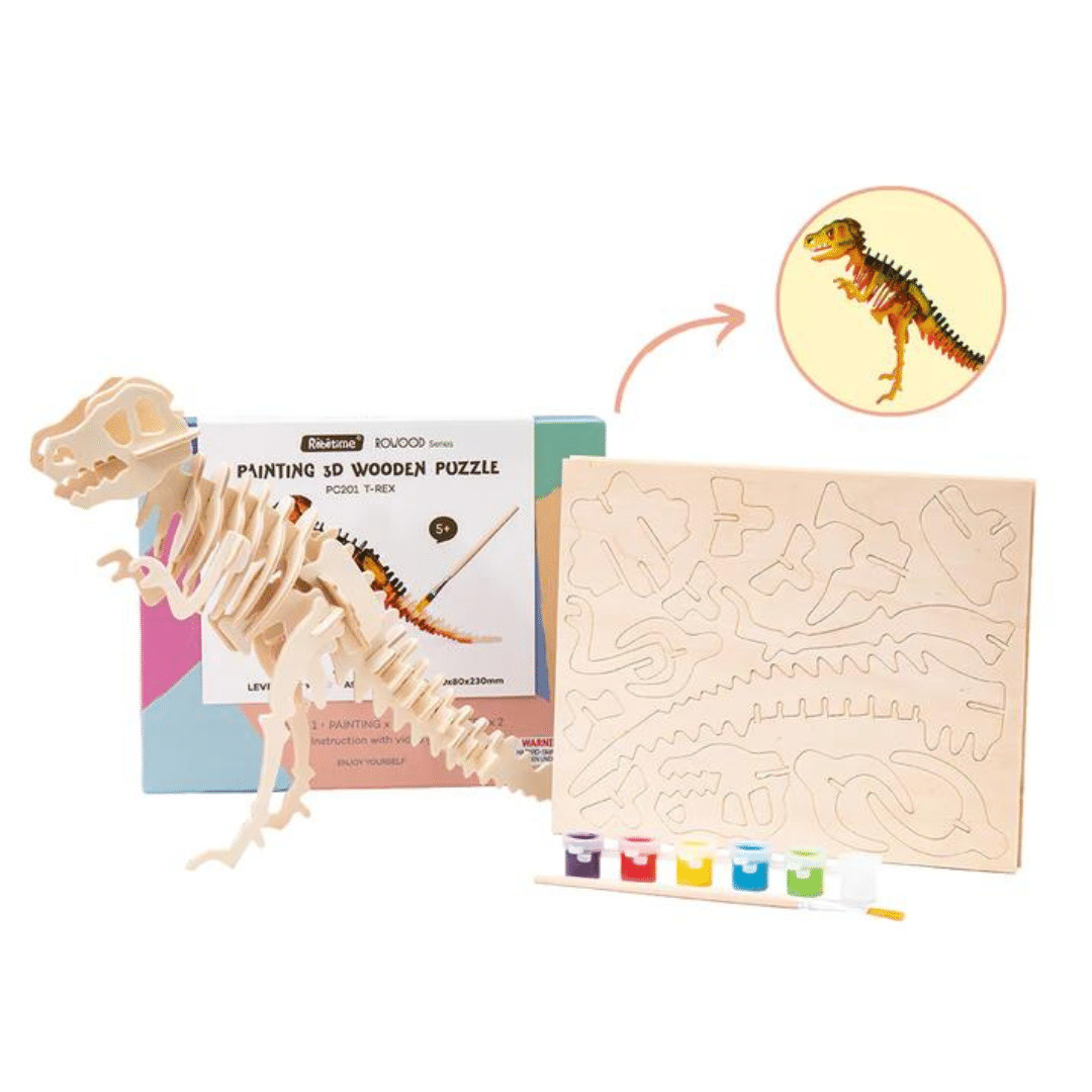 Wooden Puzzle & Paint Craft Kit | T-Rex Dinosaur image