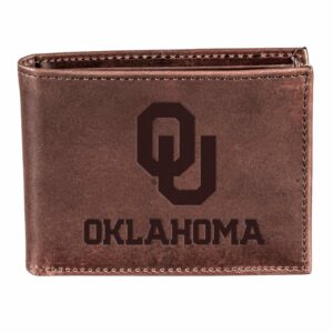 University of Oklahoma Men's Bi-fold wallet with OU Sooners Logo - Leather Gift for Fans