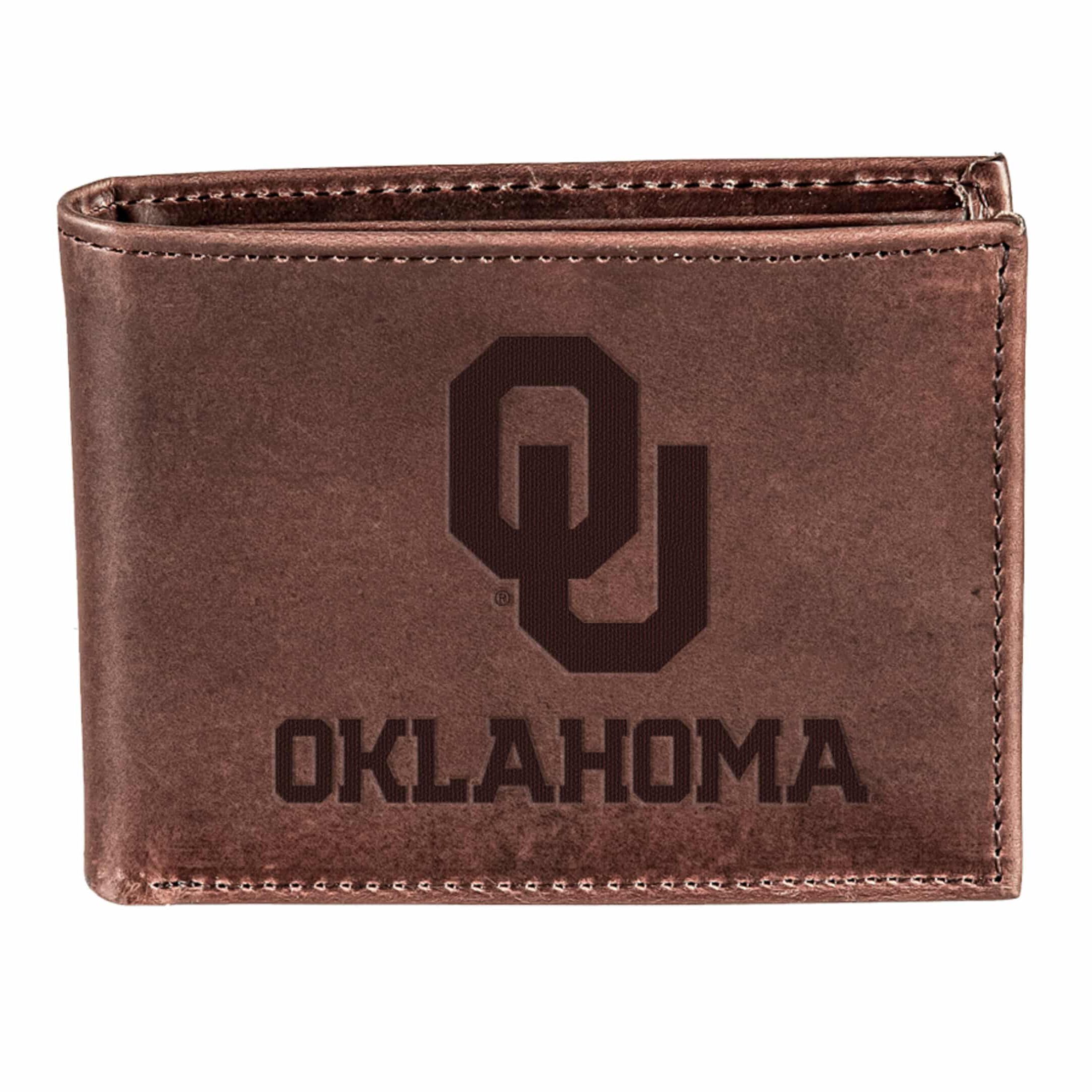 University of Oklahoma Men's Bi-fold wallet with OU Sooners Logo - Leather Gift for Fans