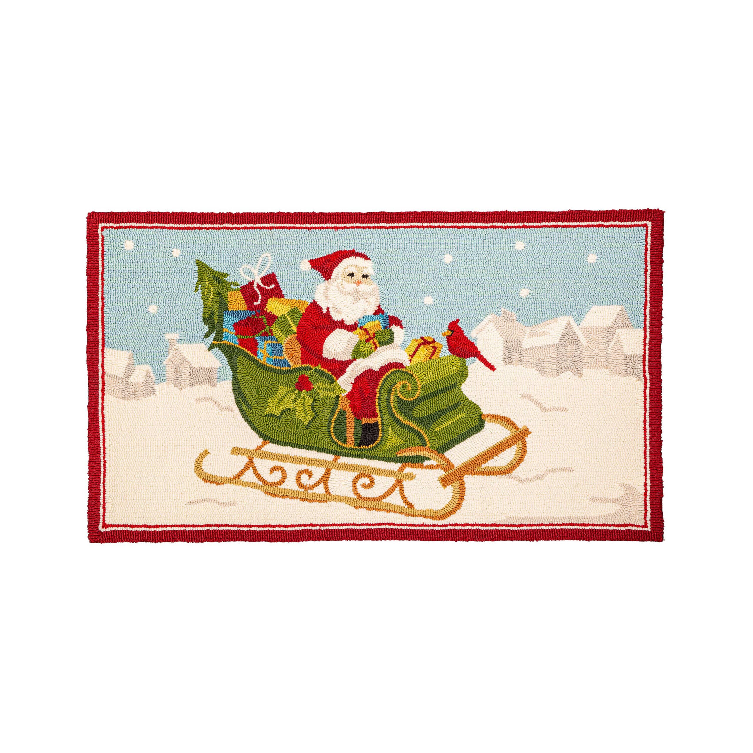 Santa in Sleigh Indoor/Outdoor Hooked Rug image