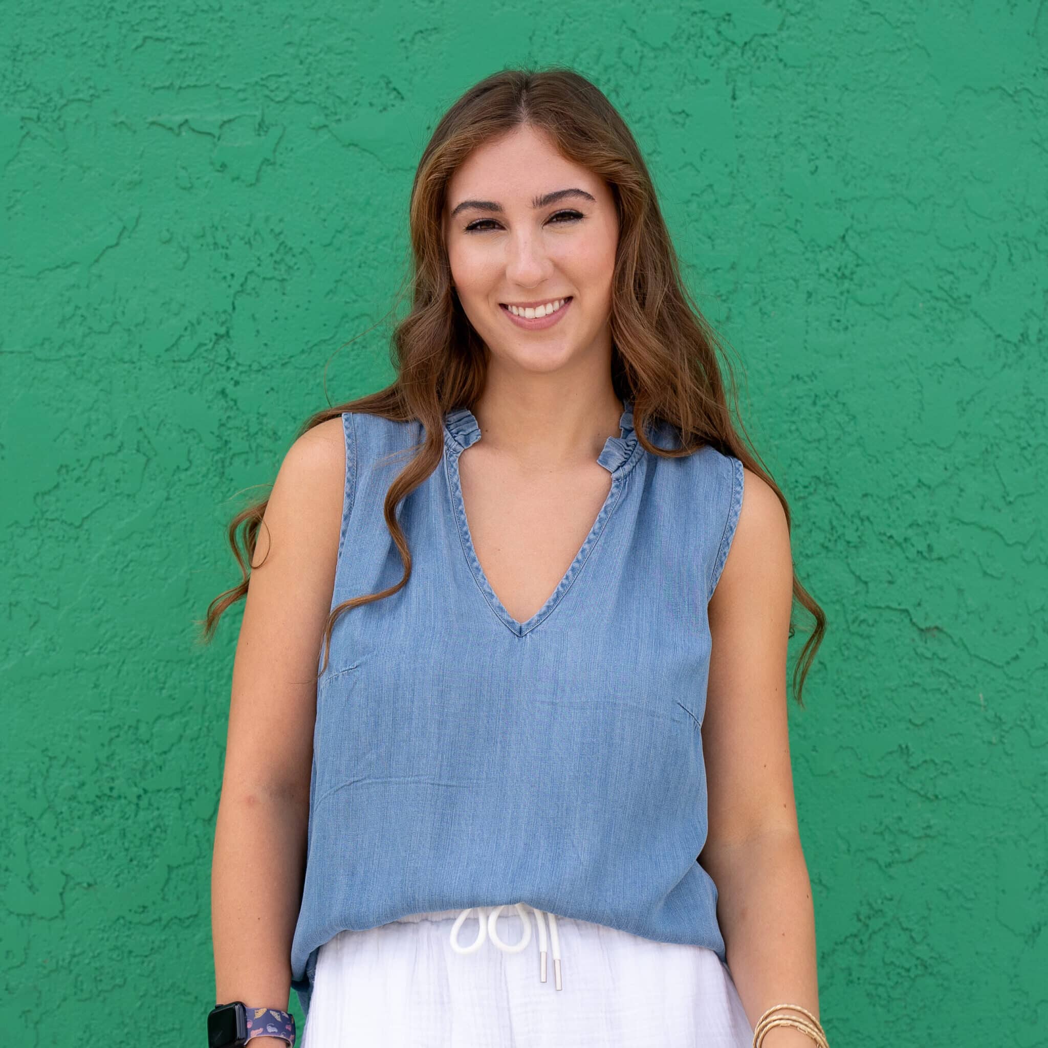 Denim Ruffle Neck Sleeveless Top image