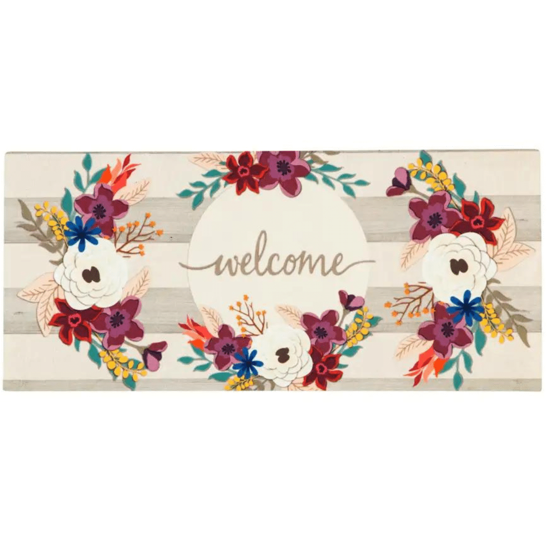 Sassafras Mat Insert: “Welcome” Fall Floral and Neutral Stripe image