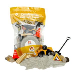KidDough Play Kits with Construction Figurines and black and white Dough for creative and sensory play for ages 3 and up.