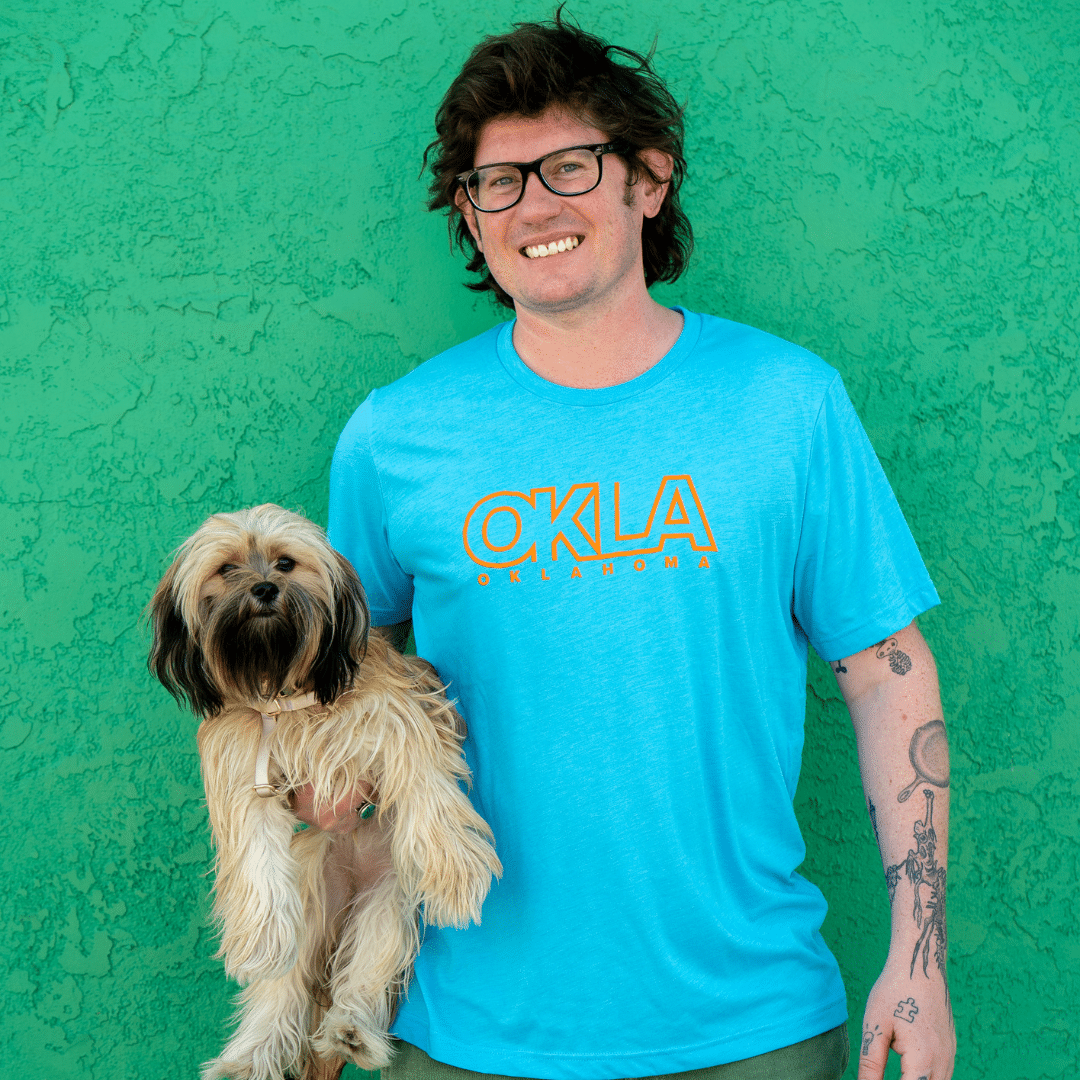 Bright Blue with Orange "OKLA" Souvenir Unisex Tee - Image 3