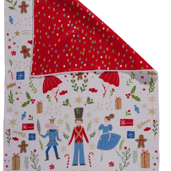 Double Sided Blue and Red Nutcracker Waltz and Red Dot Microfiber Towel image