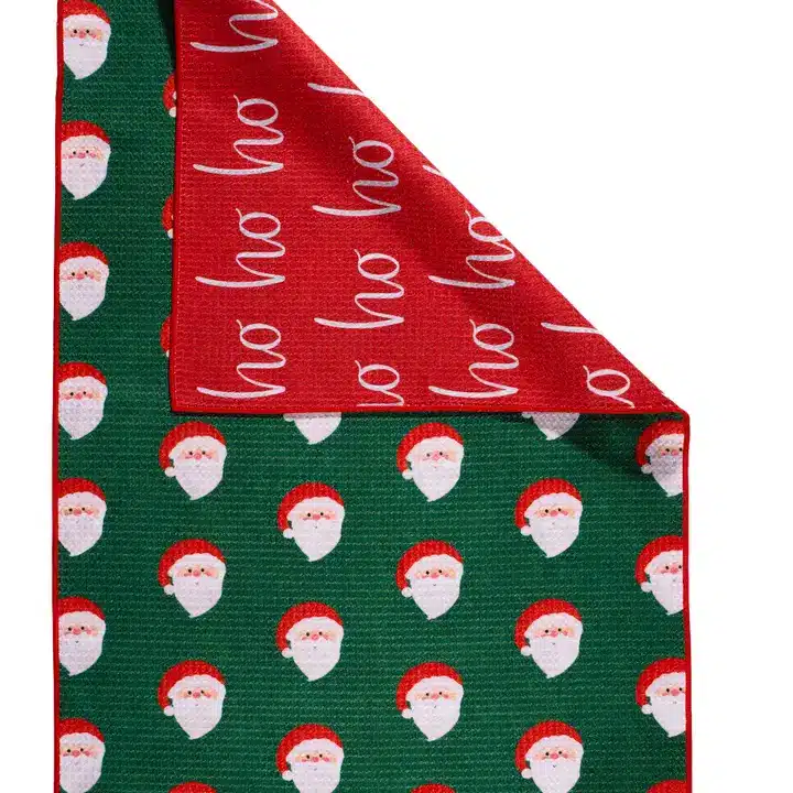 Double Sided Dark Green with Jolly Santa and Red “ho-ho-ho” Microfiber Towel image