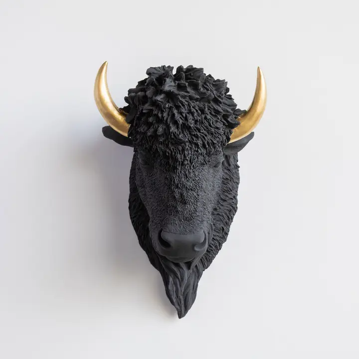 Black and Gold Resin Faux Bison Wall Mount image