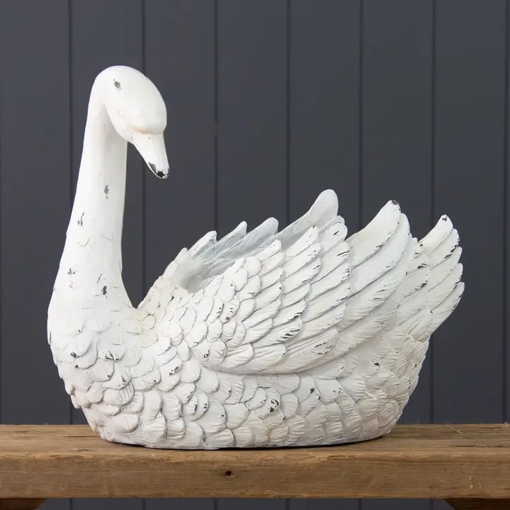 White Distressed Swan Planter image