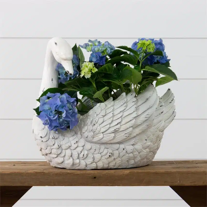 White Distressed Swan Planter - Image 3